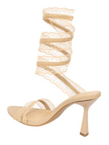 Nude Synthetic Leather Stylish Touchy Wrap Around Spiral Strap Stiletto Heel Sandals (TC-H4906-NUD)