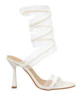 White Synthetic Leather Stylish Touchy Wrap Around Spiral Strap Stiletto Heel Sandals (TC-H4906-WHT)