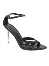 Black Synthetic Leather Stylish Open Toe Buckle Ankle Strap Stiletto Heel Sandals (TC-H6645-BLK)