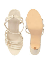 Cream Synthetic Leather Stylish Open Toe Buckle Ankle Strap Stiletto Heel Sandals (TC-H6646-CRM)