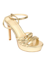 Gold Synthetic Leather Stylish Open Toe Buckle Ankle Strap Stiletto Heel Sandals (TC-H6646-GLD)