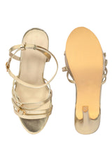 Gold Synthetic Leather Stylish Open Toe Buckle Ankle Strap Stiletto Heel Sandals (TC-H6646-GLD)