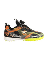 Black Orange Synthetic Leather Rotating Button Closure Football Sneakers For Kids-Unisex (TC-L9717-BLKORA)