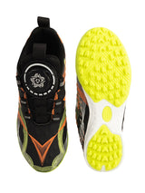 Black Orange Synthetic Leather Rotating Button Closure Football Sneakers For Kids-Unisex (TC-L9717-BLKORA)