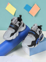 Black Grey Synthetic Leather Lace-Up Closure Basketball Sneakers For Kids-Unisex (TC-L9813-BLKGRY)