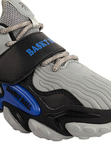 Black Grey Synthetic Leather Lace-Up Closure Basketball Sneakers For Kids-Unisex (TC-L9813-BLKGRY)