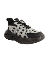Black Synthetic Leather Rotating Button Closure Sneakers For Kids-Unisex (TC-L9966-BLK)