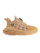 Khaki Synthetic Leather Rotating Button Closure Sneakers For Kids-Unisex (TC-L9966-KHA)