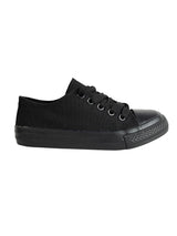 Black Canvas Top Design And Durable Sole Lace-Up Sneakers For Kids-Unisex (TC-LKCAN3-TOTBLK)