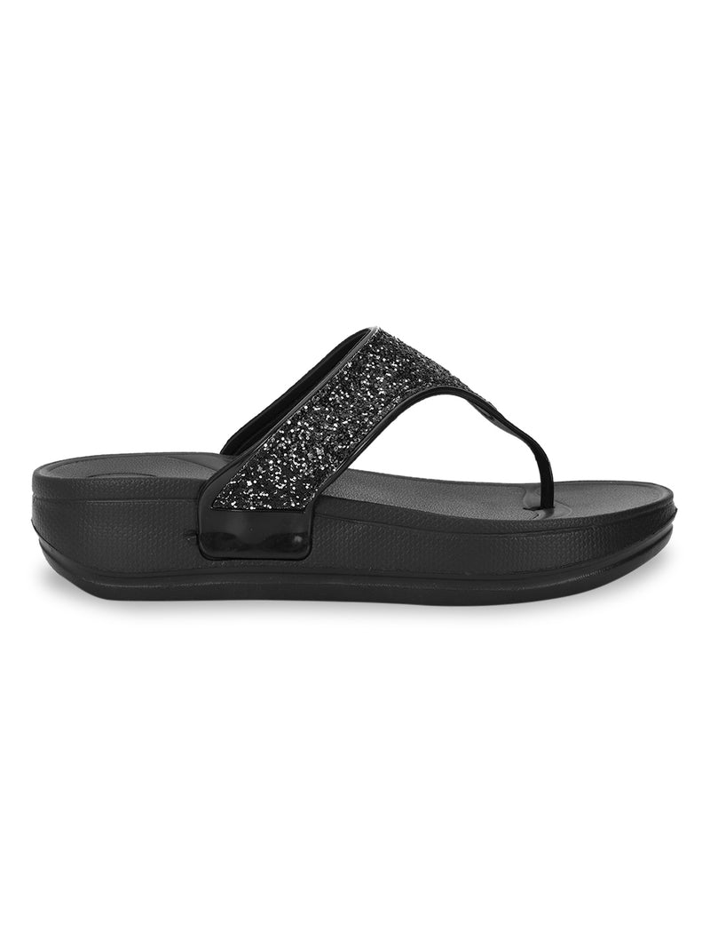 Black PU Glitter Comfort Flats (TC-LLE-9162-BLK)