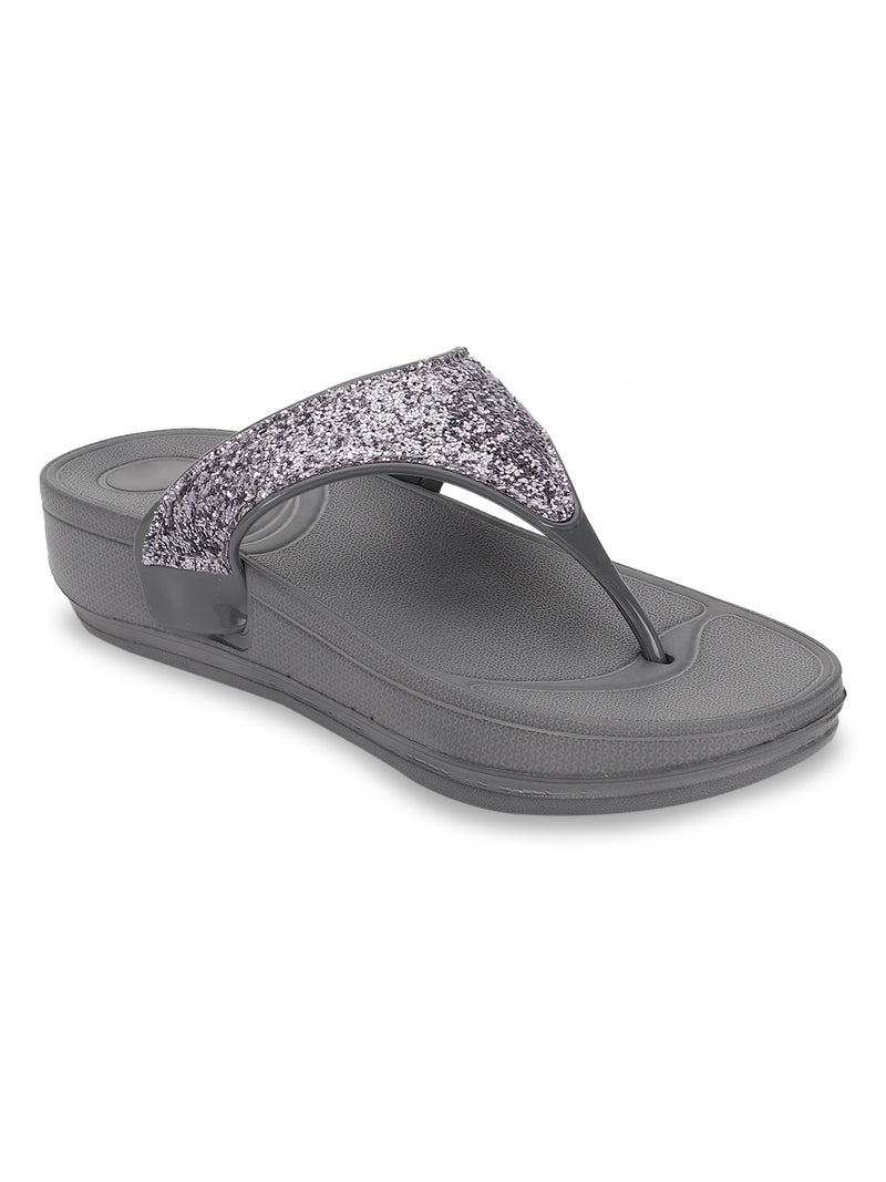 Grey PU Glitter Comfort Flats (TC-LLE-9162-GRY)