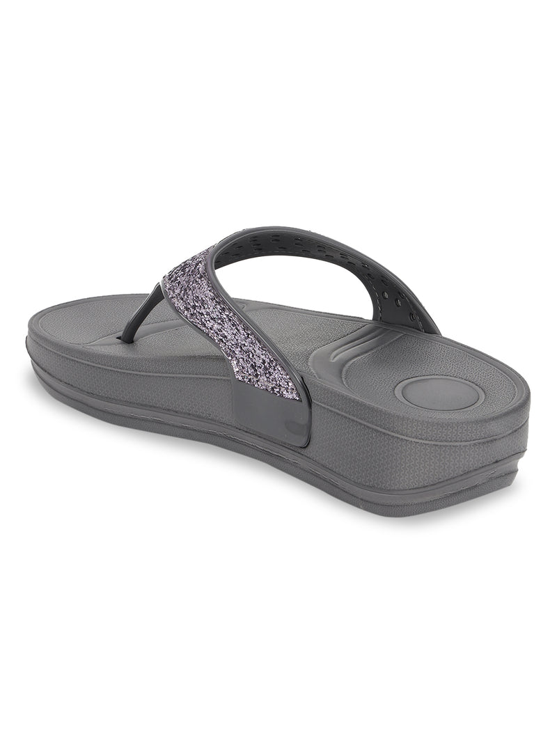 Grey PU Glitter Comfort Flats (TC-LLE-9162-GRY)