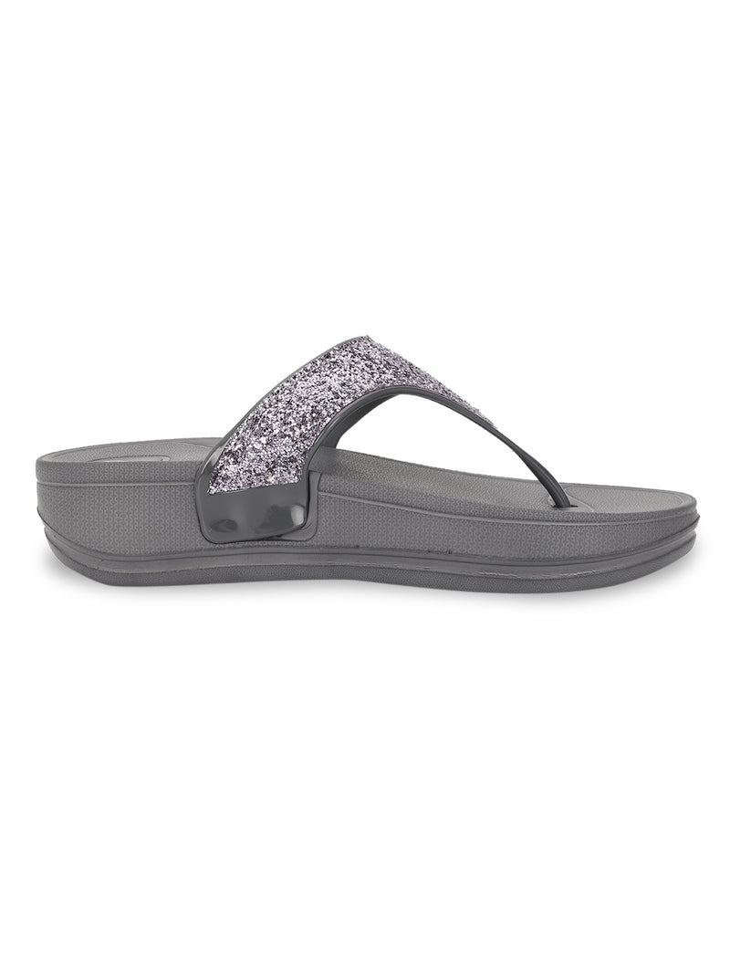 Grey PU Glitter Comfort Flats (TC-LLE-9162-GRY)