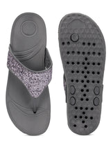 Grey PU Glitter Comfort Flats (TC-LLE-9162-GRY)