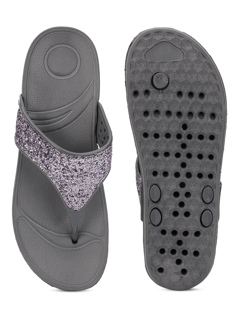 Grey PU Glitter Comfort Flats (TC-LLE-9162-GRY)