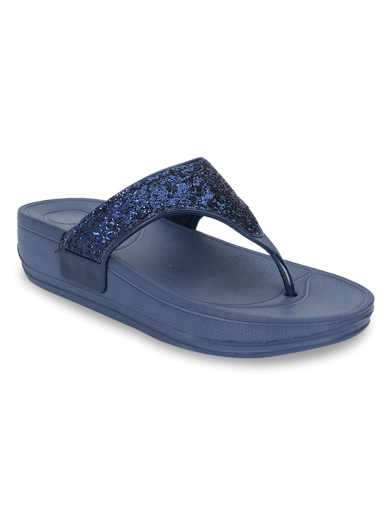 Navy Blue PU Glitter Comfort Flats (TC-LLE-9162-NVY)