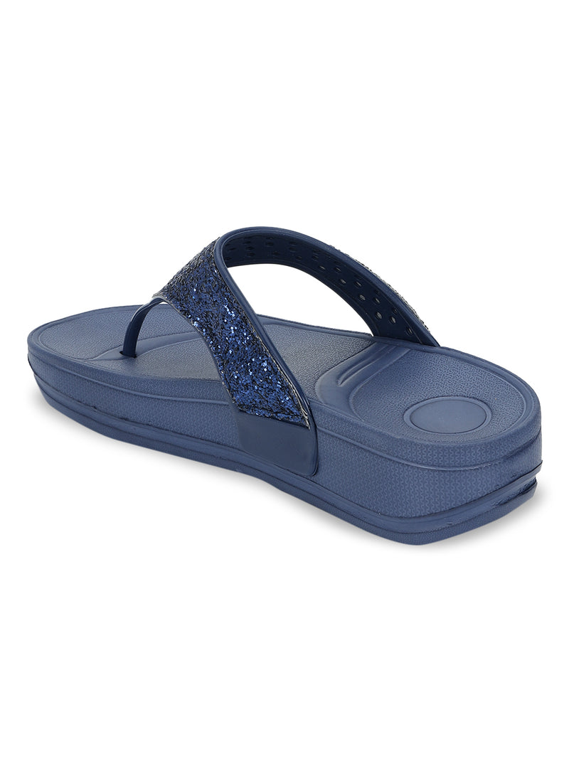 Navy Blue PU Glitter Comfort Flats (TC-LLE-9162-NVY)