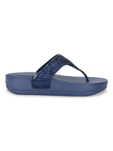 Navy Blue PU Glitter Comfort Flats (TC-LLE-9162-NVY)