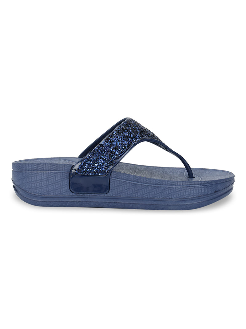 Navy Blue PU Glitter Comfort Flats (TC-LLE-9162-NVY)