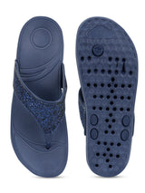 Navy Blue PU Glitter Comfort Flats (TC-LLE-9162-NVY)
