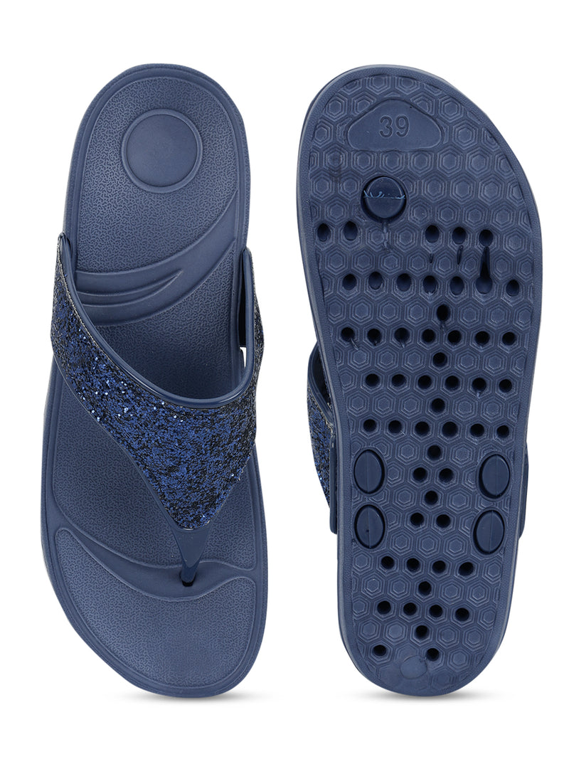 Navy Blue PU Glitter Comfort Flats (TC-LLE-9162-NVY)