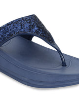 Navy Blue PU Glitter Comfort Flats (TC-LLE-9162-NVY)