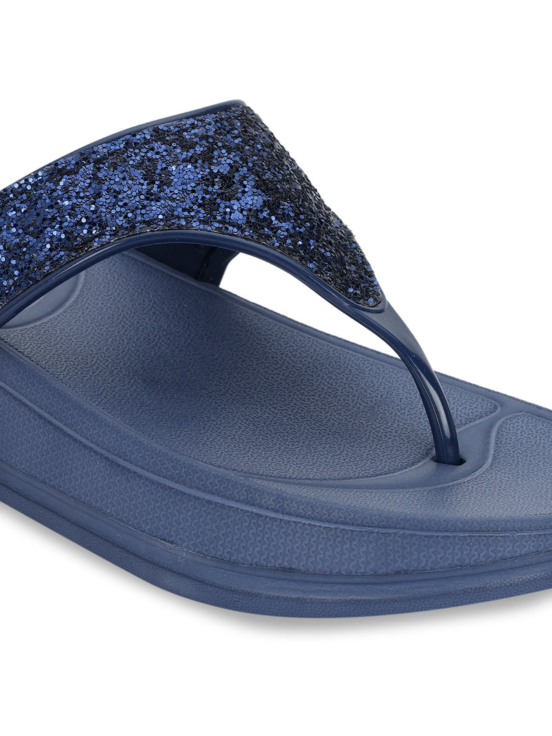 Navy Blue PU Glitter Comfort Flats (TC-LLE-9162-NVY)