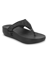 Black PU Diamanté Comfort Flats (TC-LLE-9163-BLK)