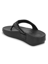 Black PU Diamanté Comfort Flats (TC-LLE-9163-BLK)