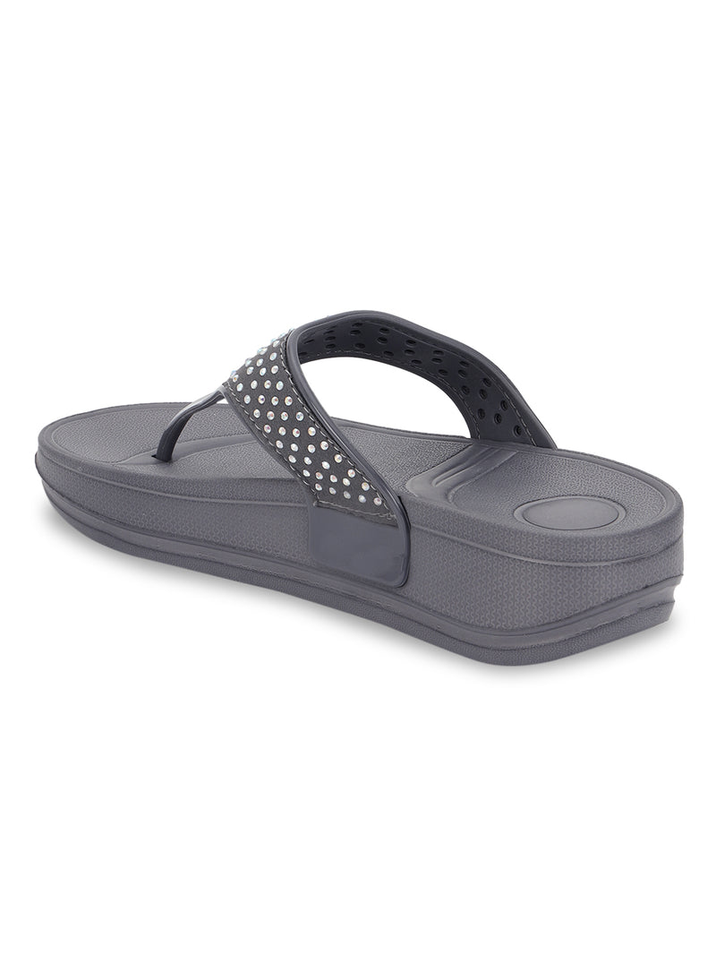 Grey PU Diamanté Comfort Flats (TC-LLE-9163-GRY)