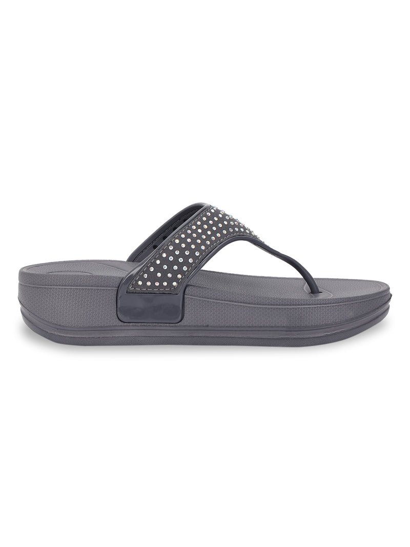 Grey PU Diamanté Comfort Flats (TC-LLE-9163-GRY)