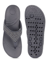 Grey PU Diamanté Comfort Flats (TC-LLE-9163-GRY)