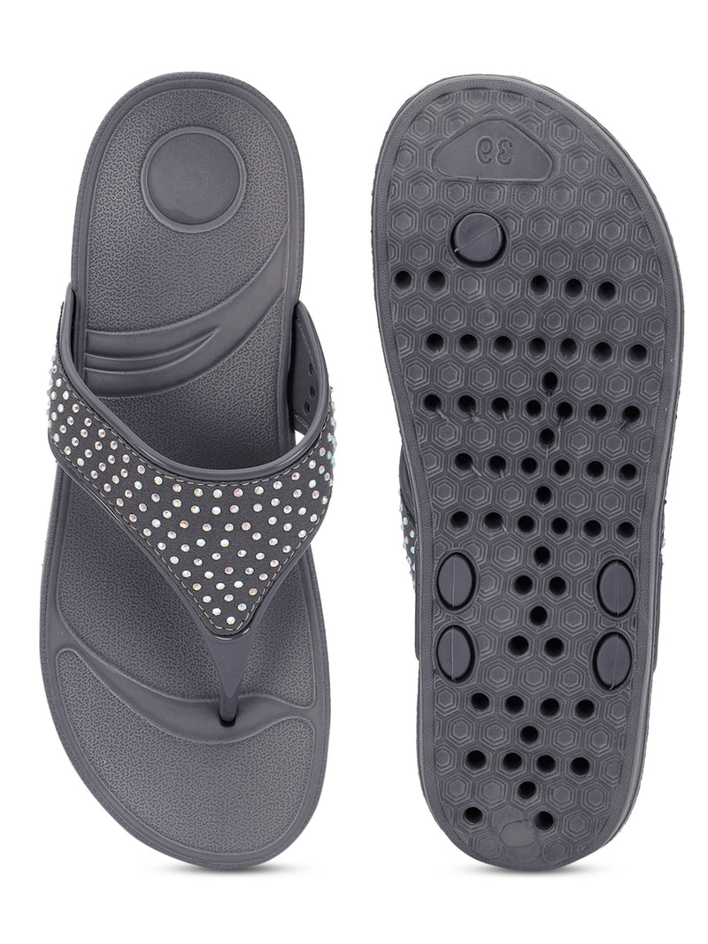 Grey PU Diamanté Comfort Flats (TC-LLE-9163-GRY)