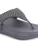 Grey PU Diamanté Comfort Flats (TC-LLE-9163-GRY)
