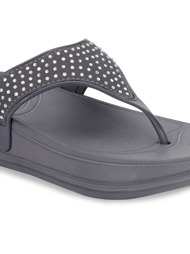 Grey PU Diamanté Comfort Flats (TC-LLE-9163-GRY)
