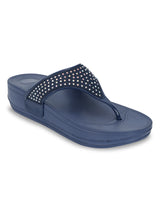 Navy Blue PU Diamanté Comfort Flats (TC-LLE-9163-NVY)