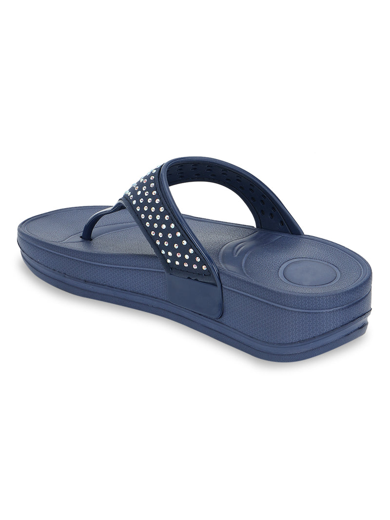 Navy Blue PU Diamanté Comfort Flats (TC-LLE-9163-NVY)