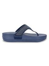 Navy Blue PU Diamanté Comfort Flats (TC-LLE-9163-NVY)