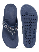 Navy Blue PU Diamanté Comfort Flats (TC-LLE-9163-NVY)