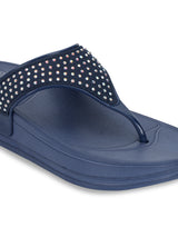 Navy Blue PU Diamanté Comfort Flats (TC-LLE-9163-NVY)