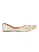 White Synthetic Leather Embellished Mojaris Flats (TC-LSH-9315-WHT)