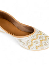 White Synthetic Leather Embellished Mojaris Flats (TC-LSH-9315-WHT)