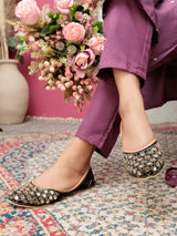 Black Suede Leather Embellished Mojaris Flats (TC-LSH-9316-BLK)