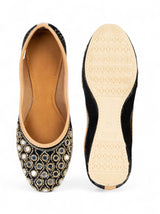 Black Suede Leather Embellished Mojaris Flats (TC-LSH-9316-BLK)