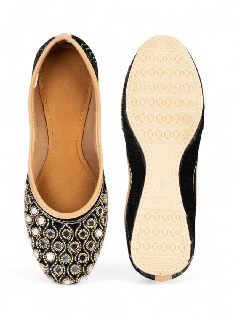 Black Suede Leather Embellished Mojaris Flats (TC-LSH-9316-BLK)