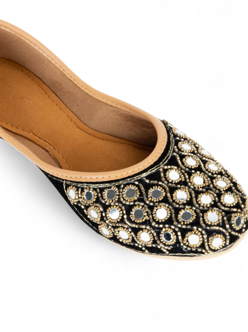 Black Suede Leather Embellished Mojaris Flats (TC-LSH-9316-BLK)