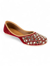 Maroon Suede Leather Embellished Mojaris Flats (TC-LSH-9316-MAR)