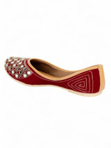 Maroon Suede Leather Embellished Mojaris Flats (TC-LSH-9316-MAR)