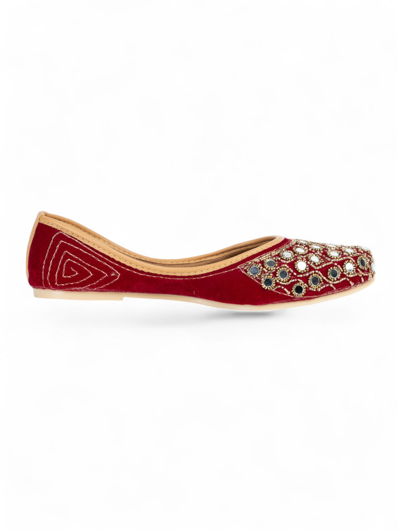 Maroon Suede Leather Embellished Mojaris Flats (TC-LSH-9316-MAR)