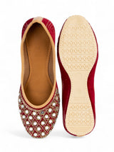 Maroon Suede Leather Embellished Mojaris Flats (TC-LSH-9316-MAR)